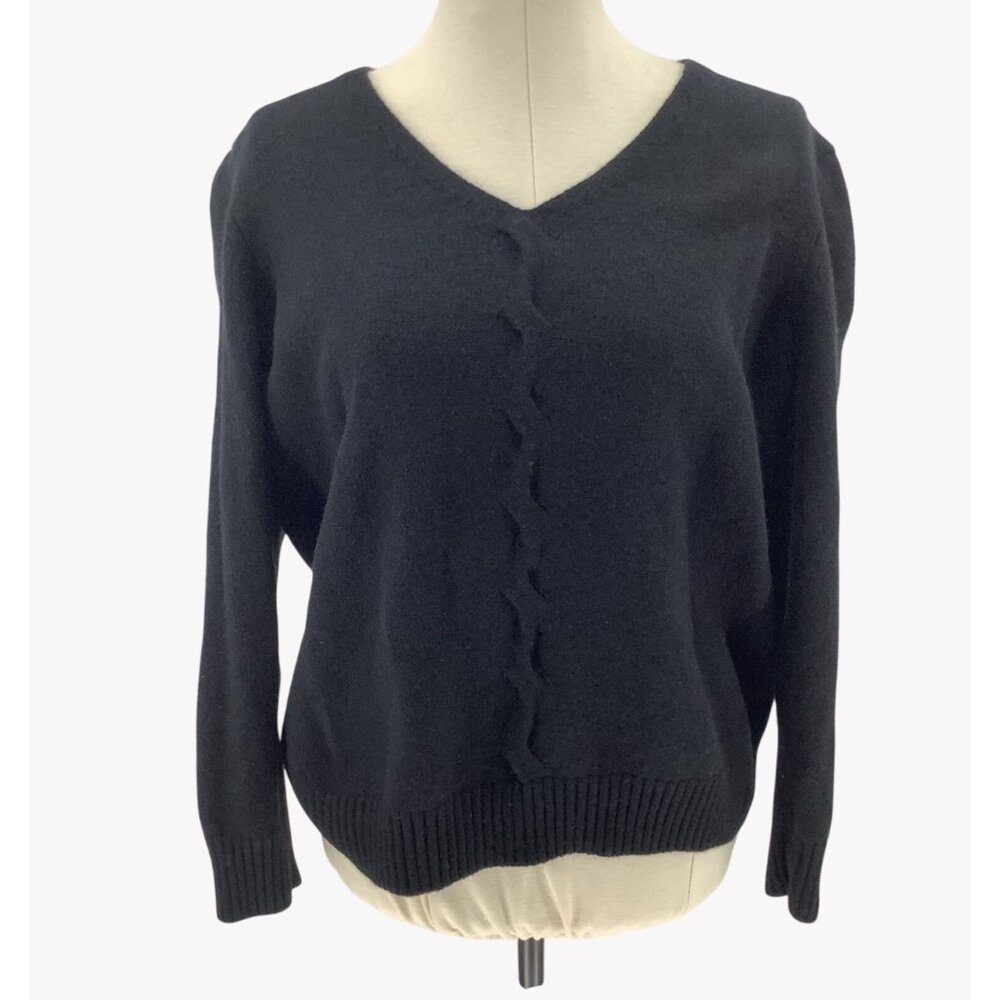 Talbots Woman 2X Black V-Neck Wool Sweater